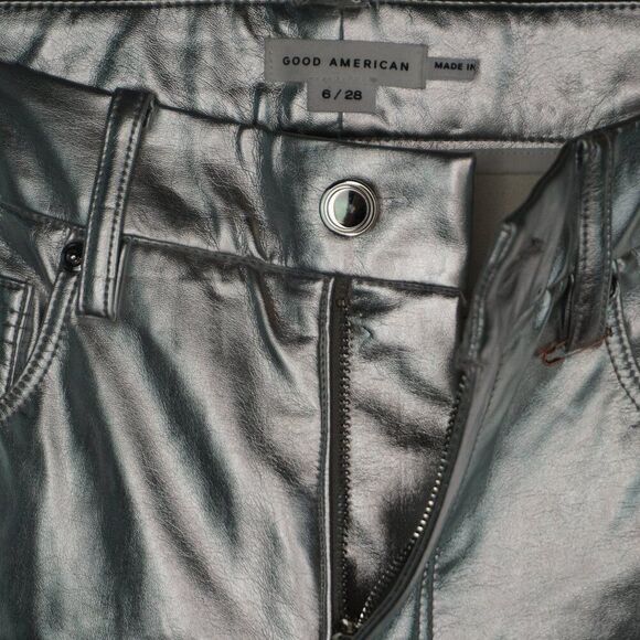 New Good American Good Icon SILVER Metallic Faux Leather Pants size 6/28 - Picture 15 of 16